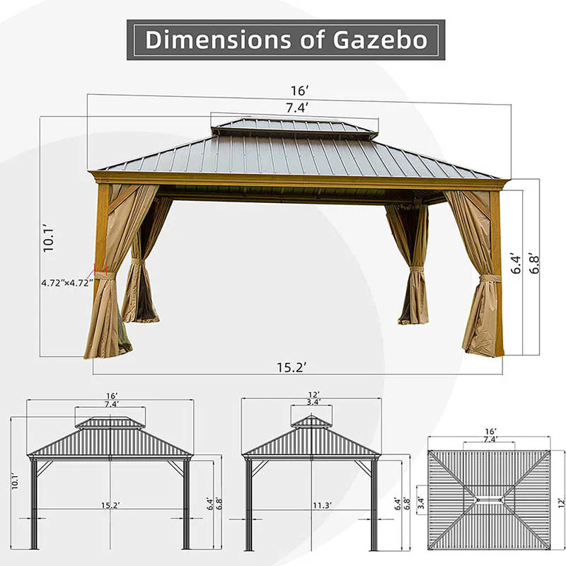 Aluminum Hardtop Gazebo Wood-Looking with Drainage Gutters - Image 23