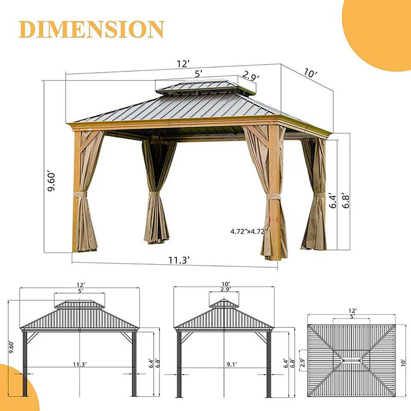 Aluminum Hardtop Gazebo Wood-Looking with Drainage Gutters - Image 3