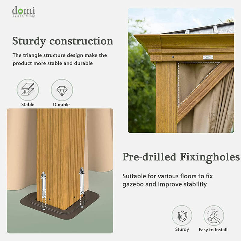 Aluminum Hardtop Gazebo Wood-Looking with Drainage Gutters - Image 40