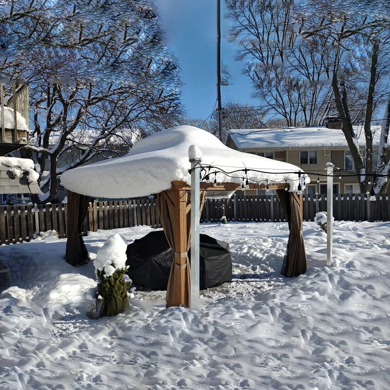 Aluminum Hardtop Gazebo Wood-Looking with Drainage Gutters - Image 41