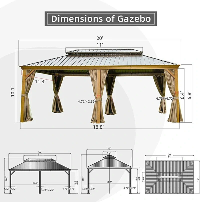 Aluminum Hardtop Gazebo Wood-Looking with Drainage Gutters - Image 55