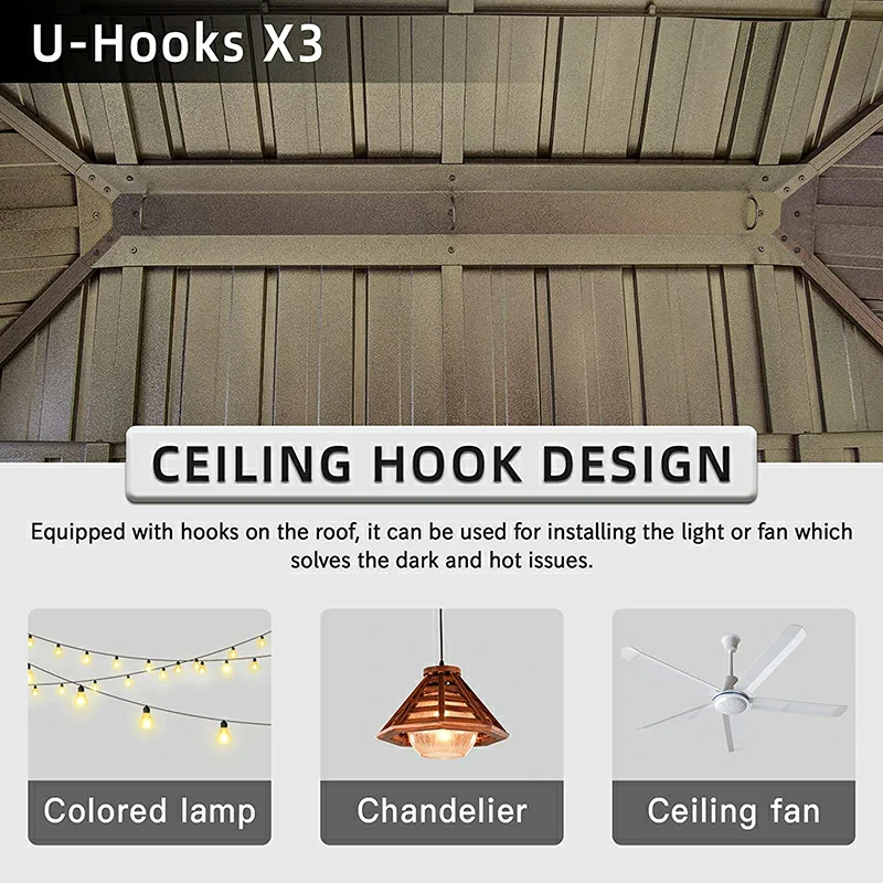 Aluminum Hardtop Gazebo Wood-Looking with Drainage Gutters - Image 63