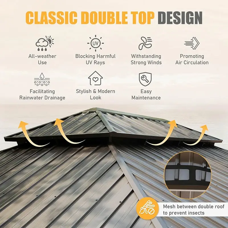 Aluminum Hardtop Gazebo Wood-Looking with Drainage Gutters - Image 70