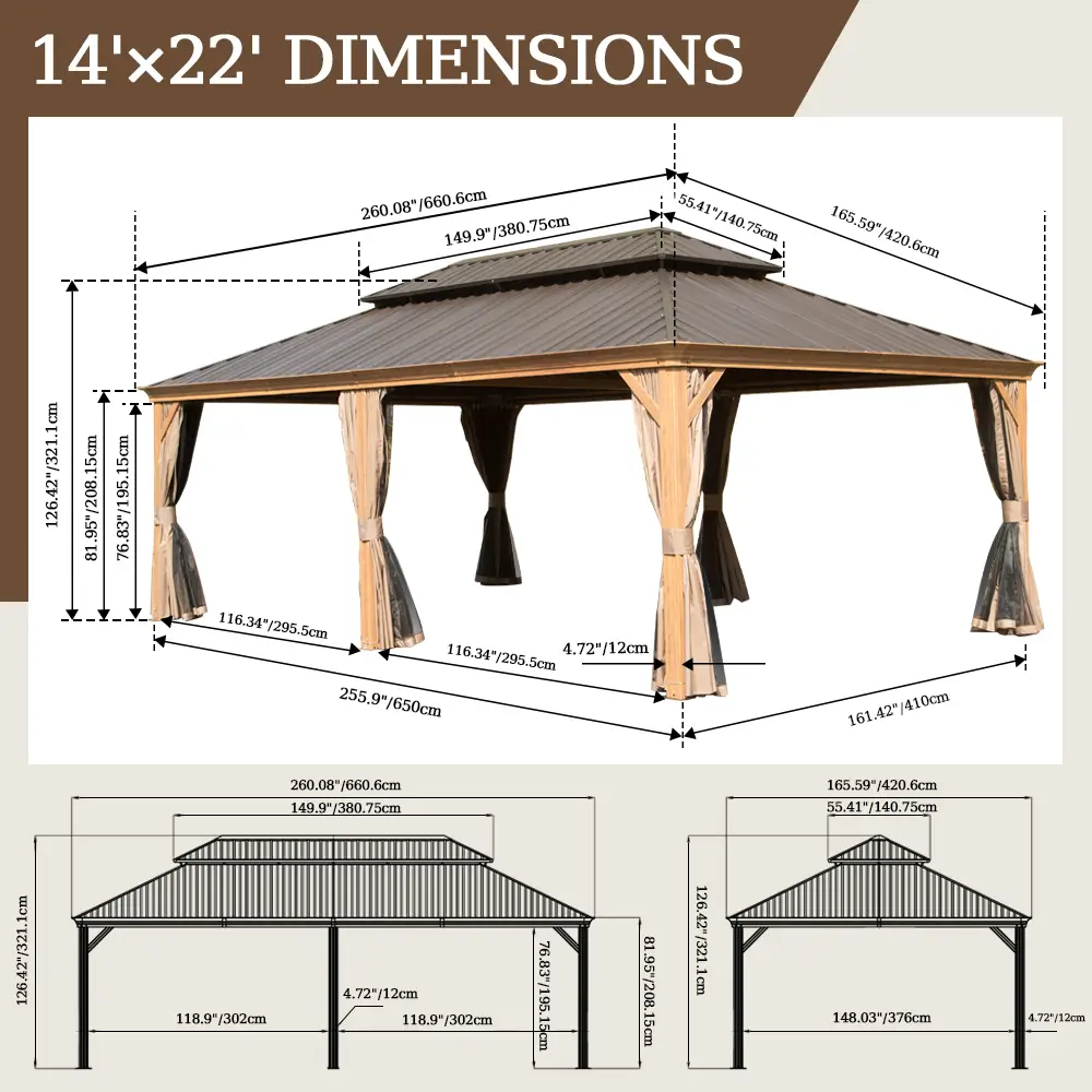 Aluminum Hardtop Gazebo Wood-Looking with Drainage Gutters - Image 77