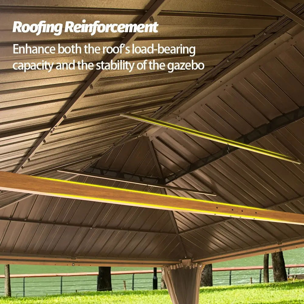 Aluminum Hardtop Gazebo Wood-Looking with Drainage Gutters - Image 82