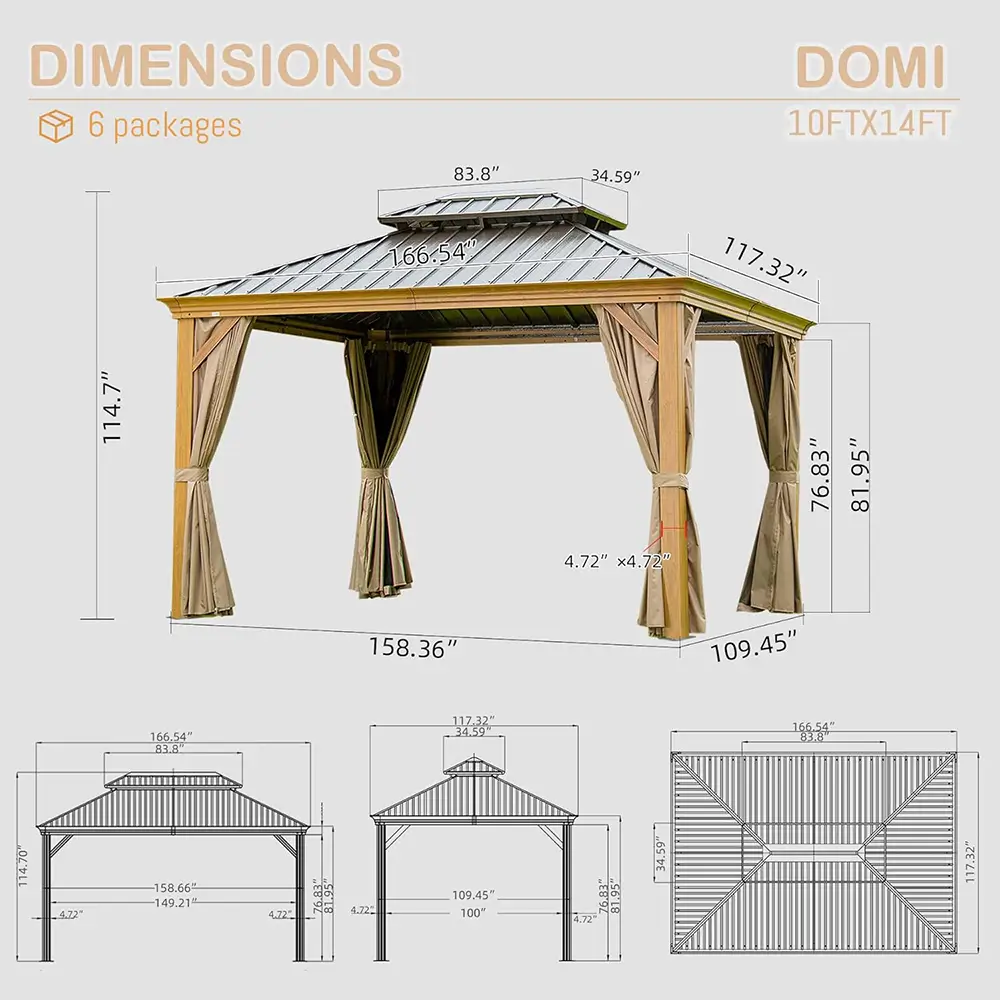Aluminum Hardtop Gazebo Wood-Looking with Drainage Gutters - Image 98