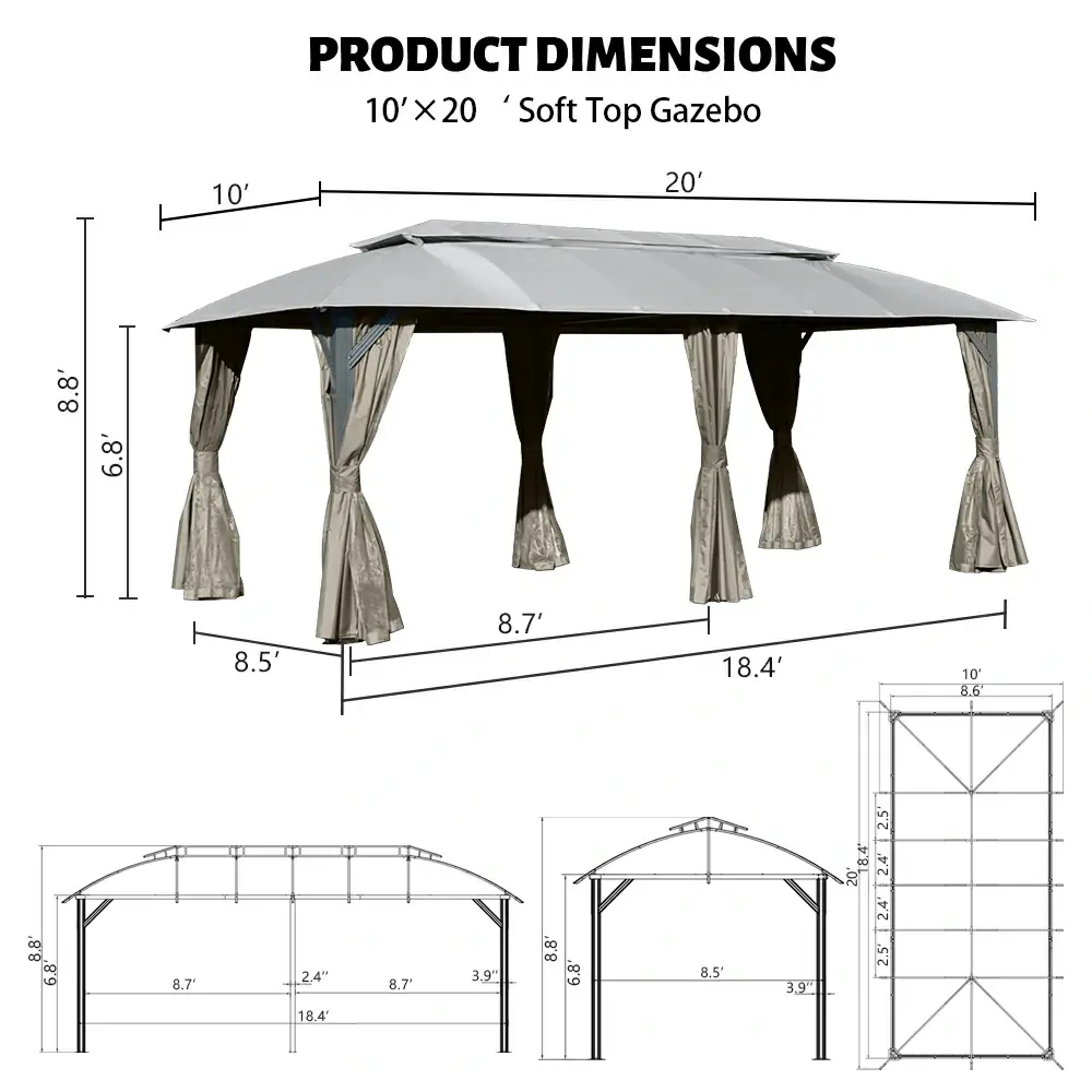 Double Roof Soft Top Canopy Gazebo - Image 22