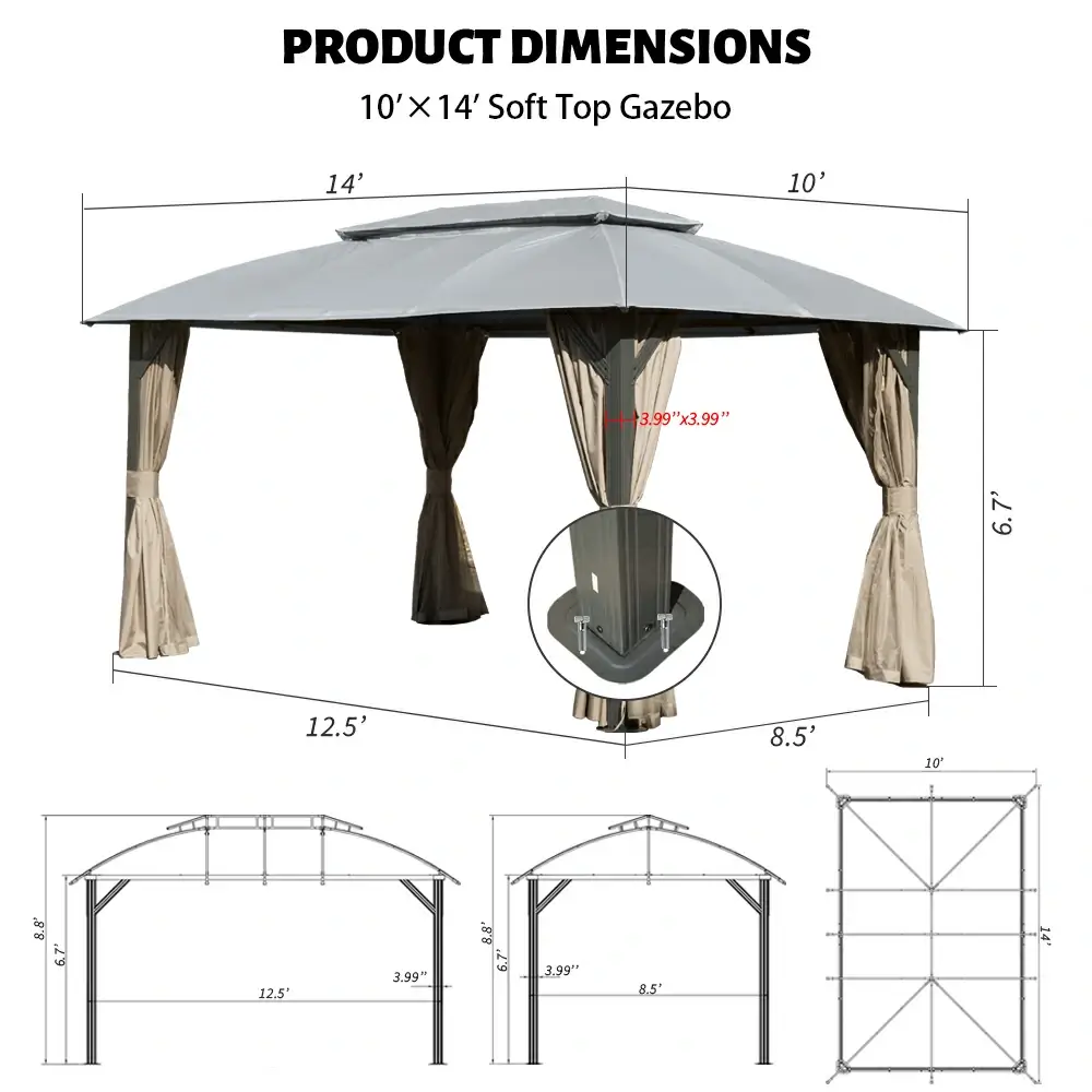 Double Roof Soft Top Canopy Gazebo - Image 3