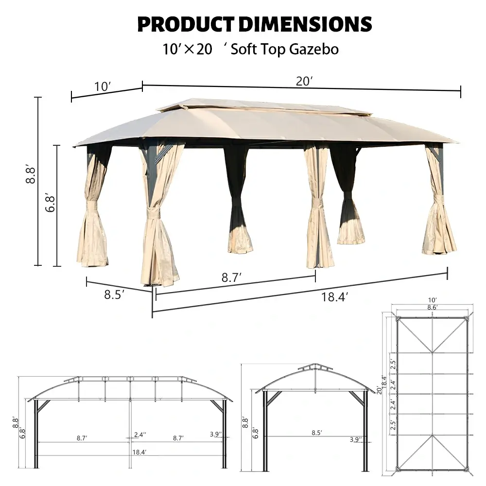 Double Roof Soft Top Canopy Gazebo - Image 30