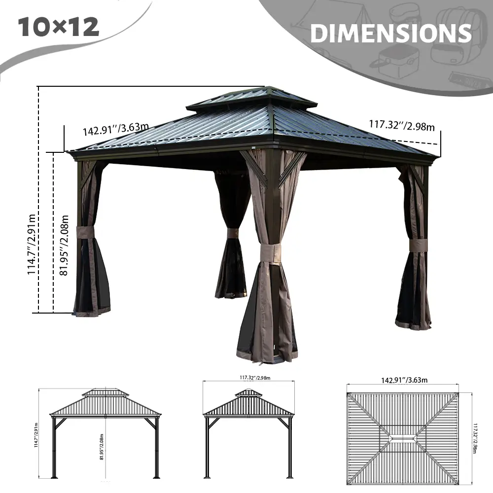 Galvanized Steel Hardtop Gazebo with Drainage Gutters - Image 10