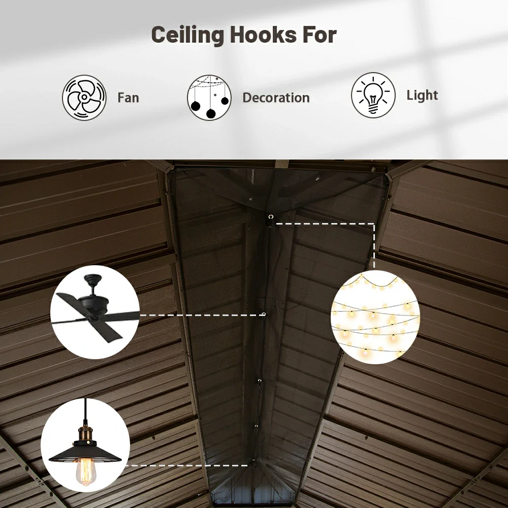 Galvanized Steel Hardtop Gazebo with Drainage Gutters - Image 101