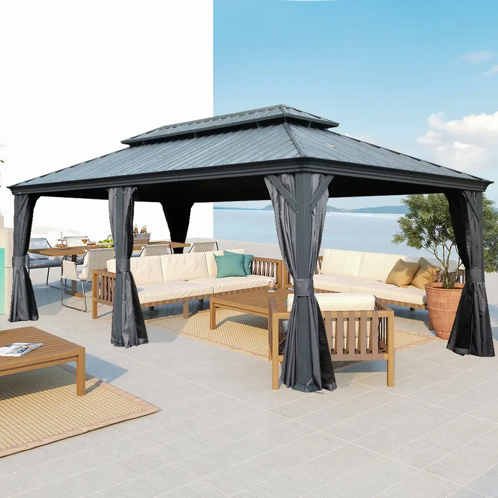 Galvanized Steel Hardtop Gazebo with Drainage Gutters - Image 103