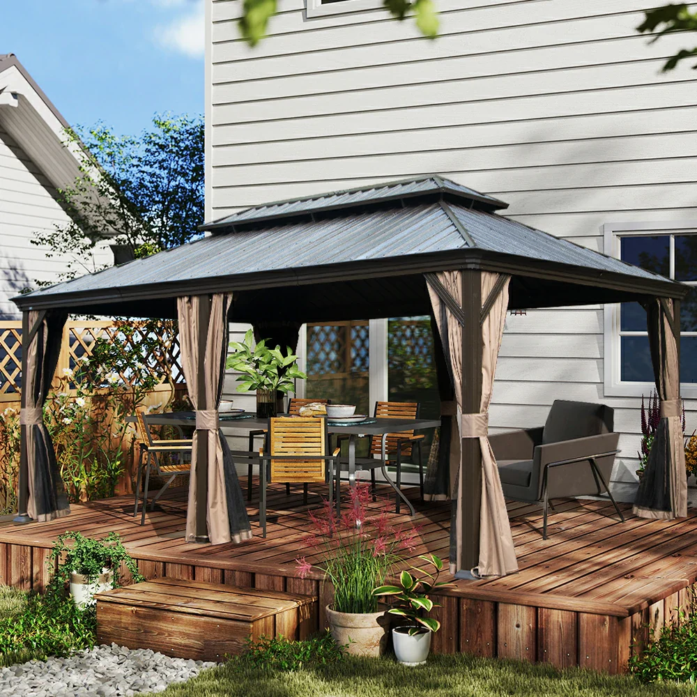 Galvanized Steel Hardtop Gazebo with Drainage Gutters - Image 104