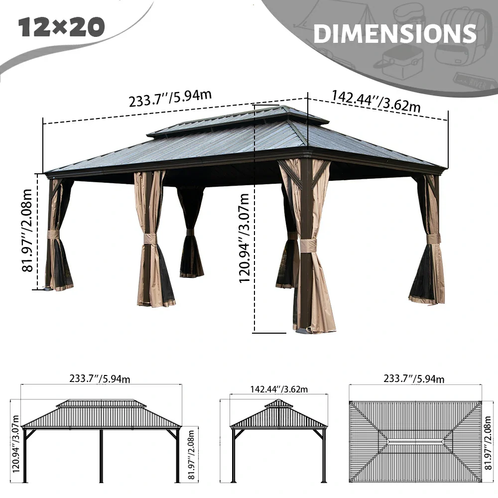 Galvanized Steel Hardtop Gazebo with Drainage Gutters - Image 105