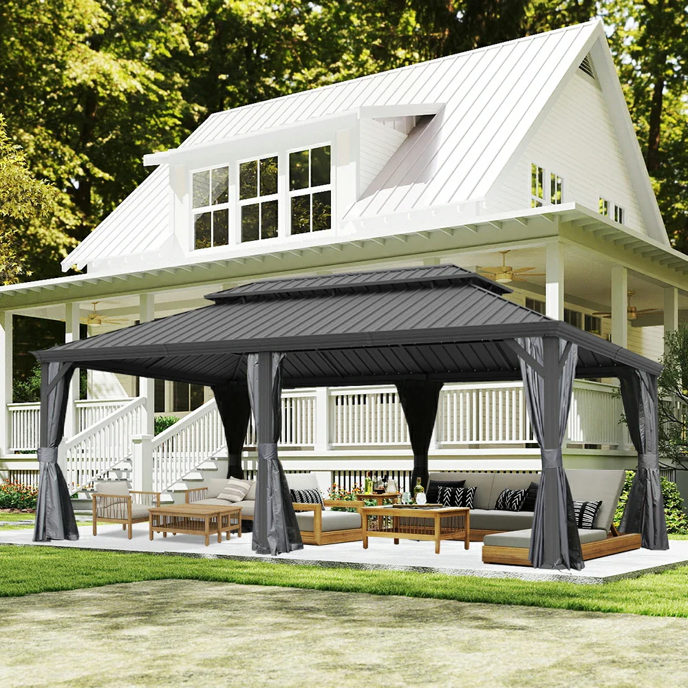 Galvanized Steel Hardtop Gazebo with Drainage Gutters - Image 111
