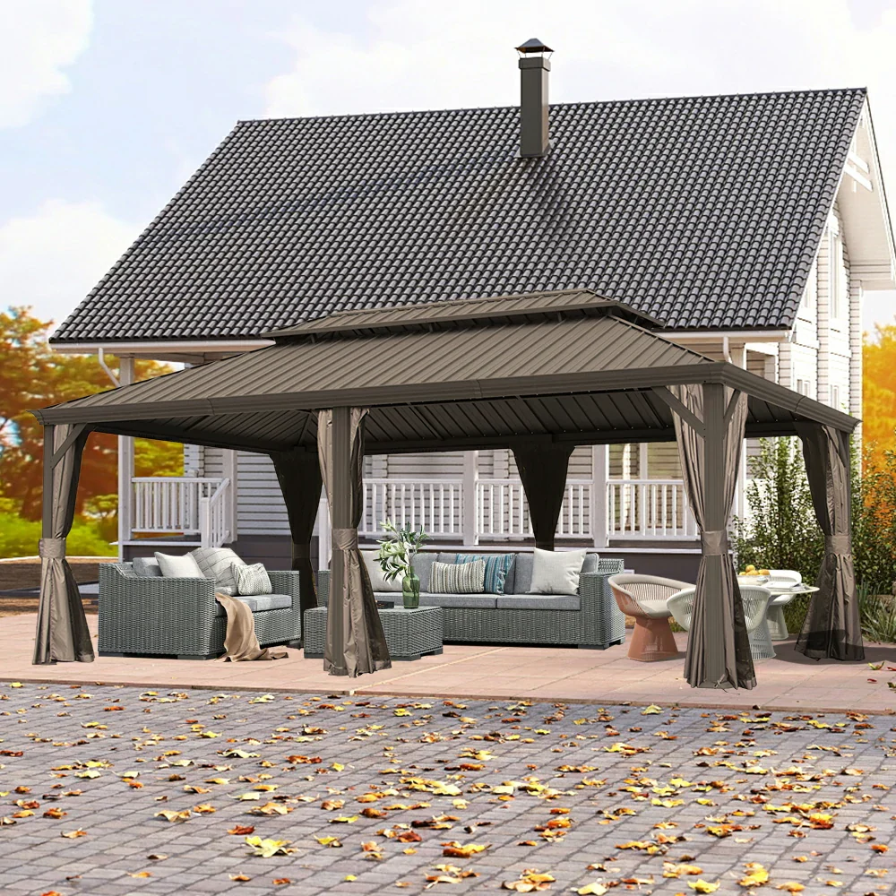 Galvanized Steel Hardtop Gazebo with Drainage Gutters - Image 119