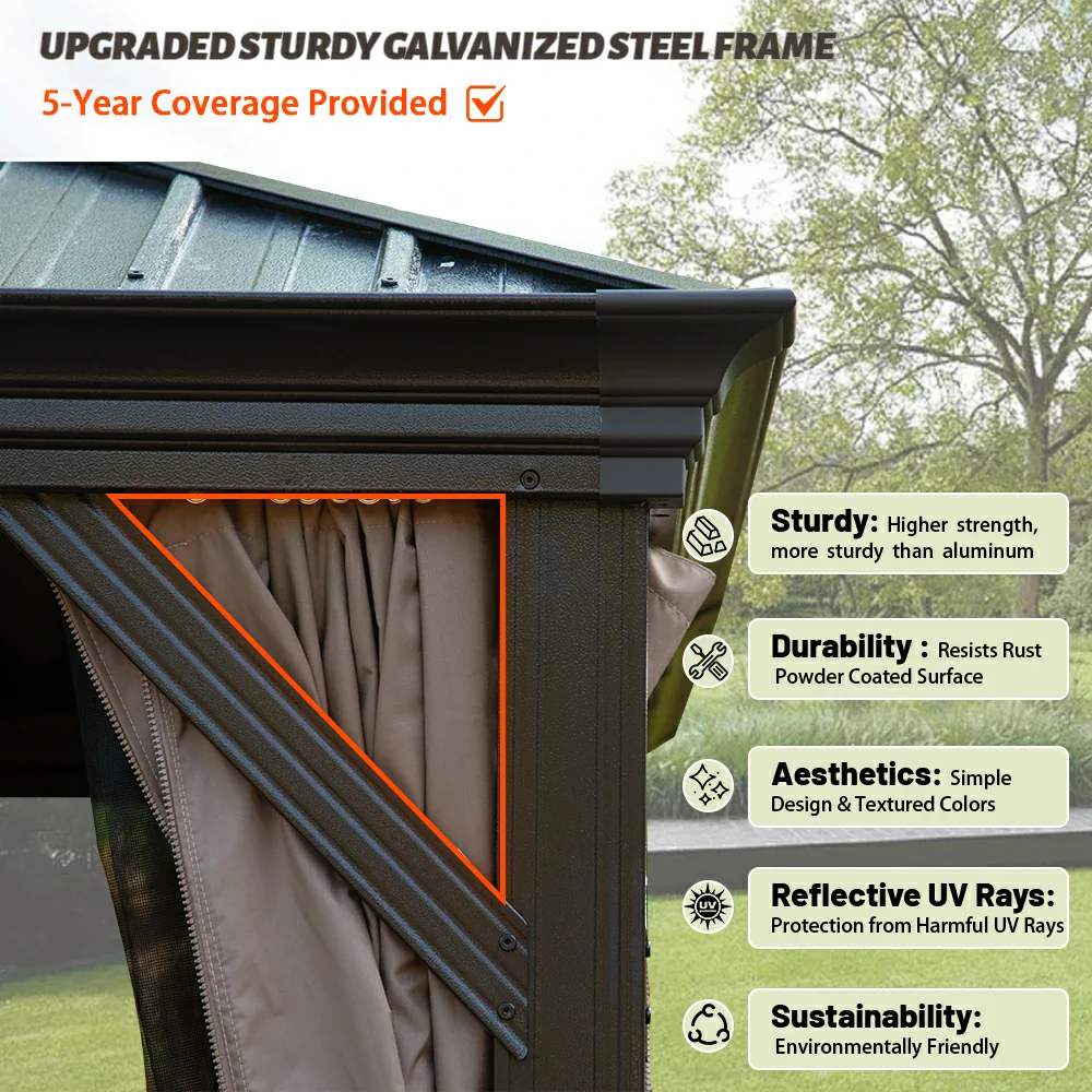 Galvanized Steel Hardtop Gazebo with Drainage Gutters - Image 12