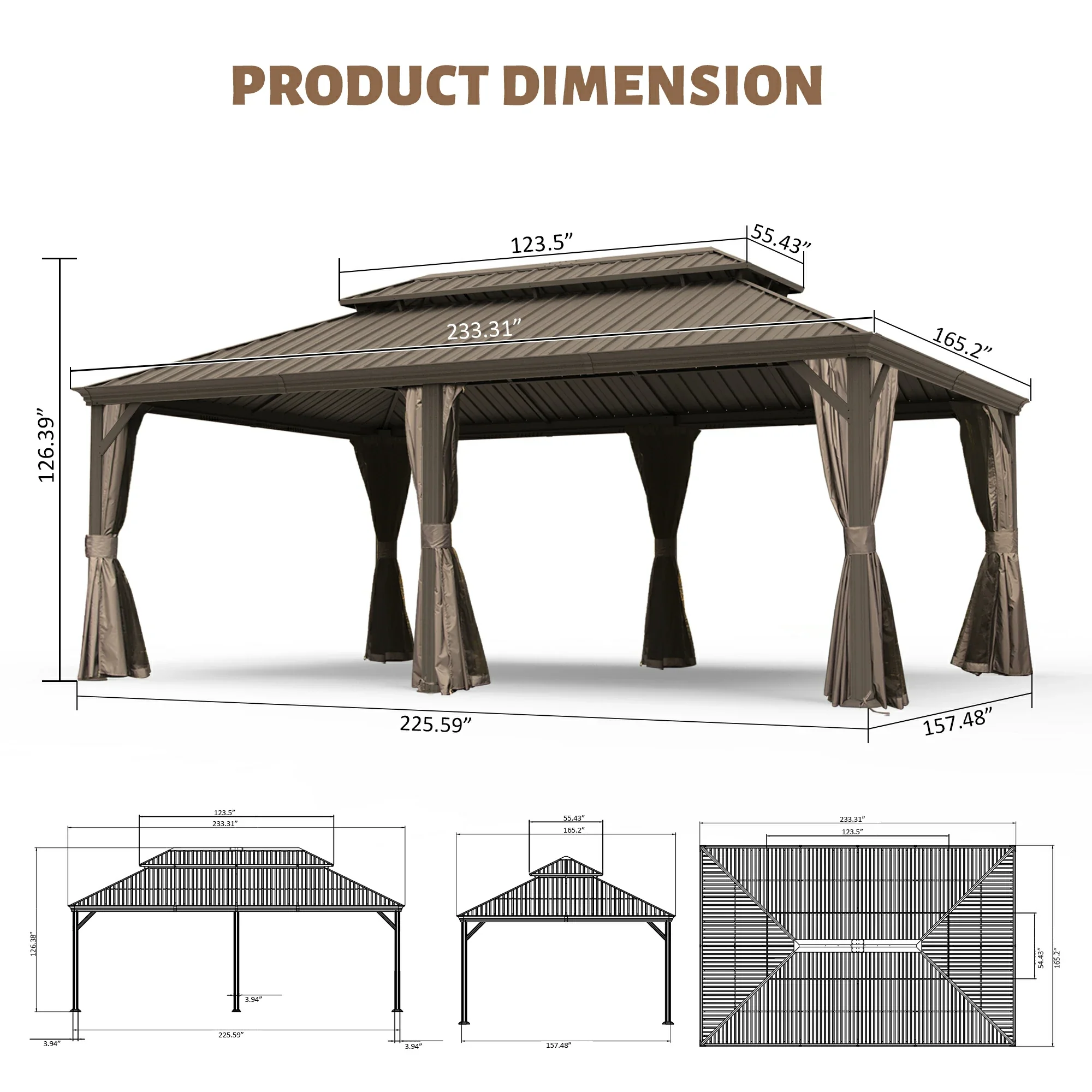 Galvanized Steel Hardtop Gazebo with Drainage Gutters - Image 120