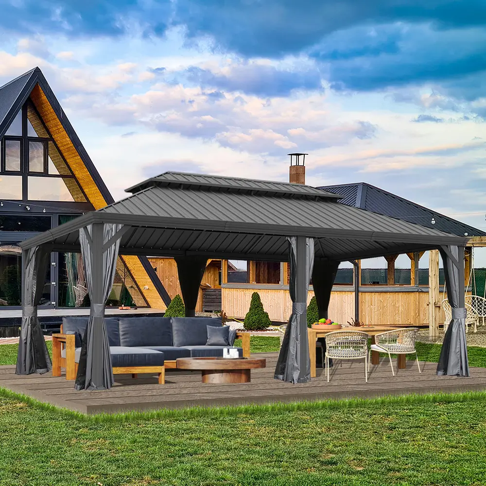 Galvanized Steel Hardtop Gazebo with Drainage Gutters - Image 126