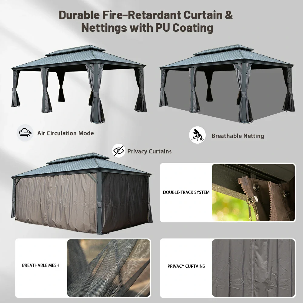 Galvanized Steel Hardtop Gazebo with Drainage Gutters - Image 133