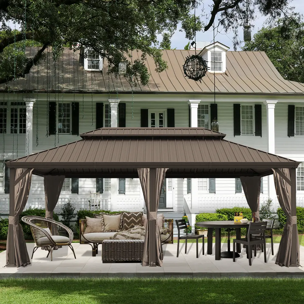 Galvanized Steel Hardtop Gazebo with Drainage Gutters - Image 134