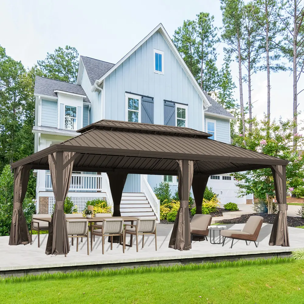 Galvanized Steel Hardtop Gazebo with Drainage Gutters - Image 135