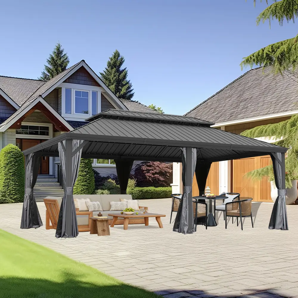 Galvanized Steel Hardtop Gazebo with Drainage Gutters - Image 142