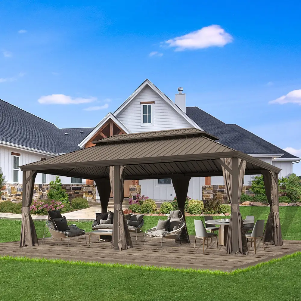 Galvanized Steel Hardtop Gazebo with Drainage Gutters - Image 149