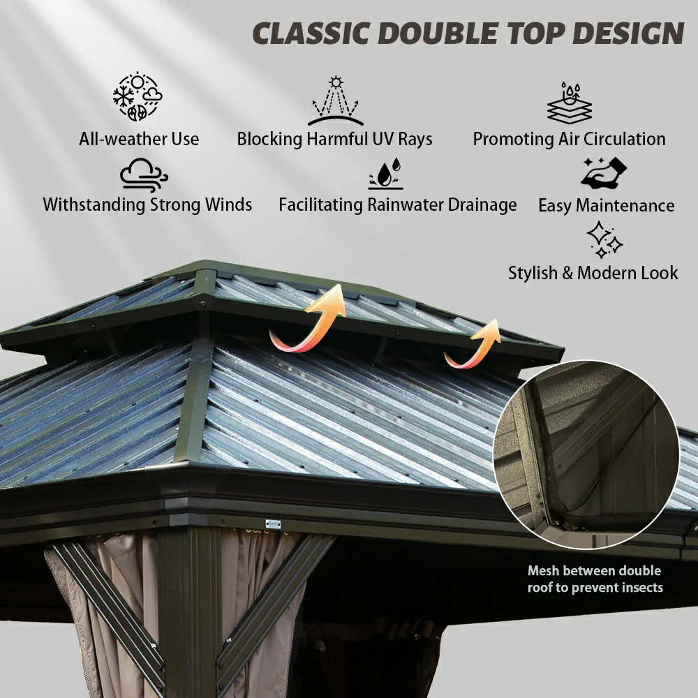 Galvanized Steel Hardtop Gazebo with Drainage Gutters - Image 15
