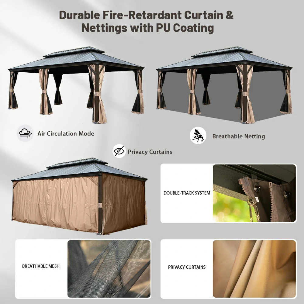 Galvanized Steel Hardtop Gazebo with Drainage Gutters - Image 155
