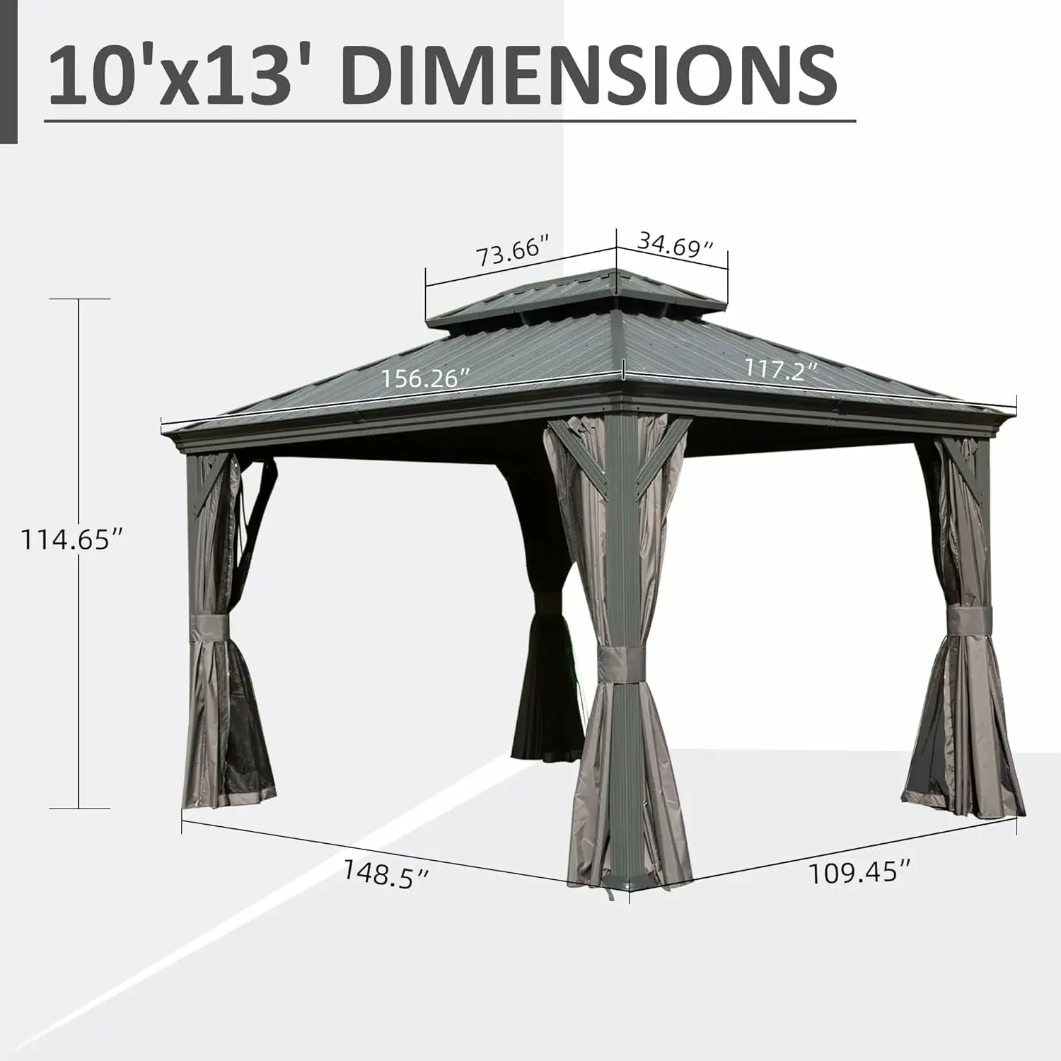 Galvanized Steel Hardtop Gazebo with Drainage Gutters - Image 157