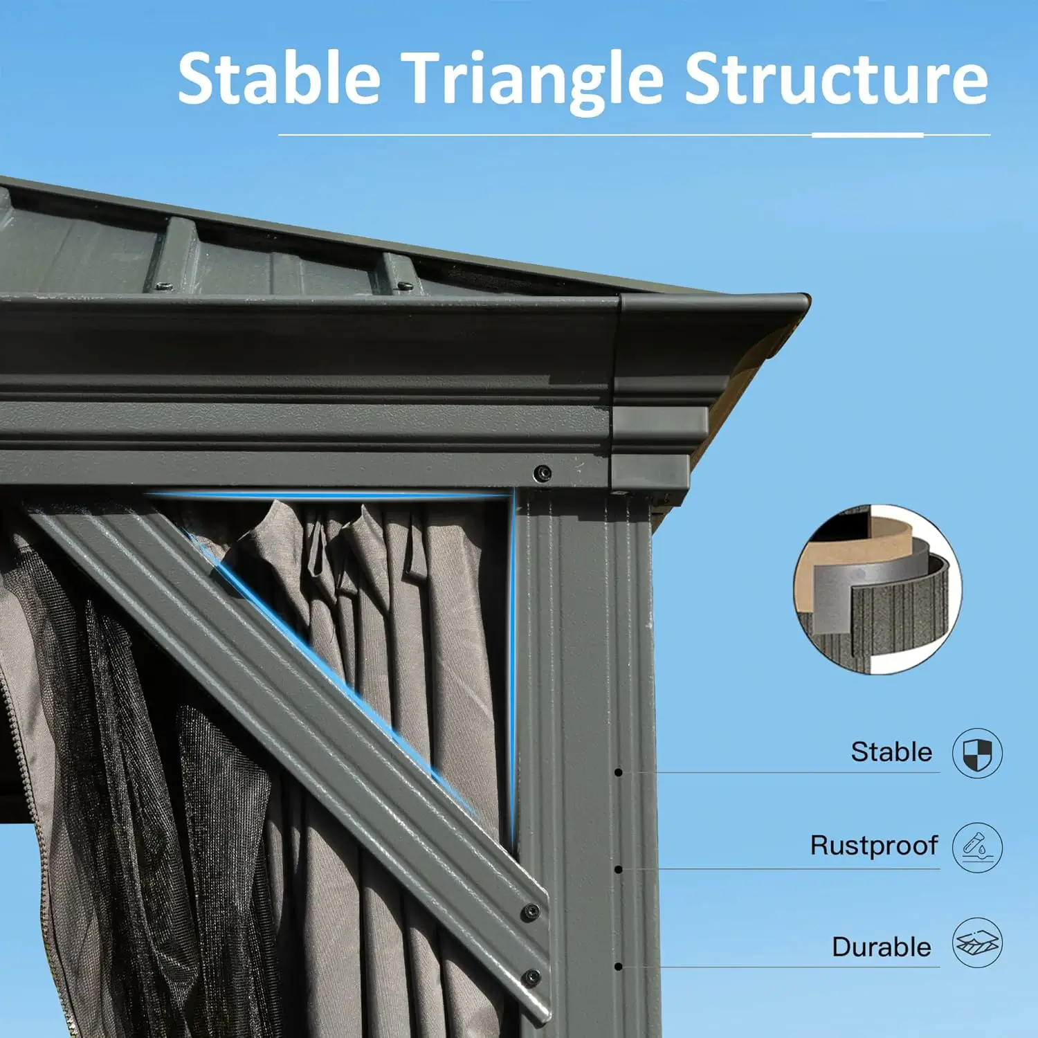 Galvanized Steel Hardtop Gazebo with Drainage Gutters - Image 161