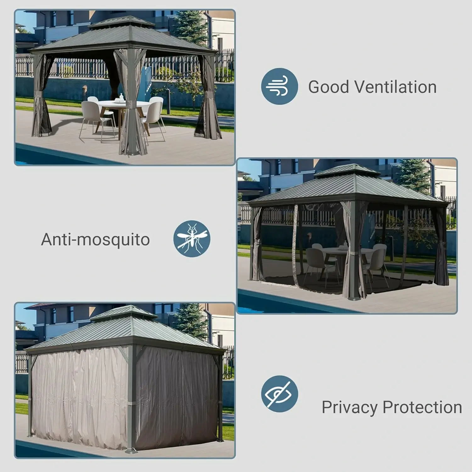 Galvanized Steel Hardtop Gazebo with Drainage Gutters - Image 163