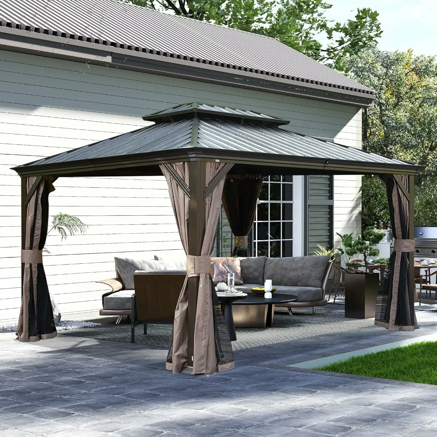 Galvanized Steel Hardtop Gazebo with Drainage Gutters - Image 164