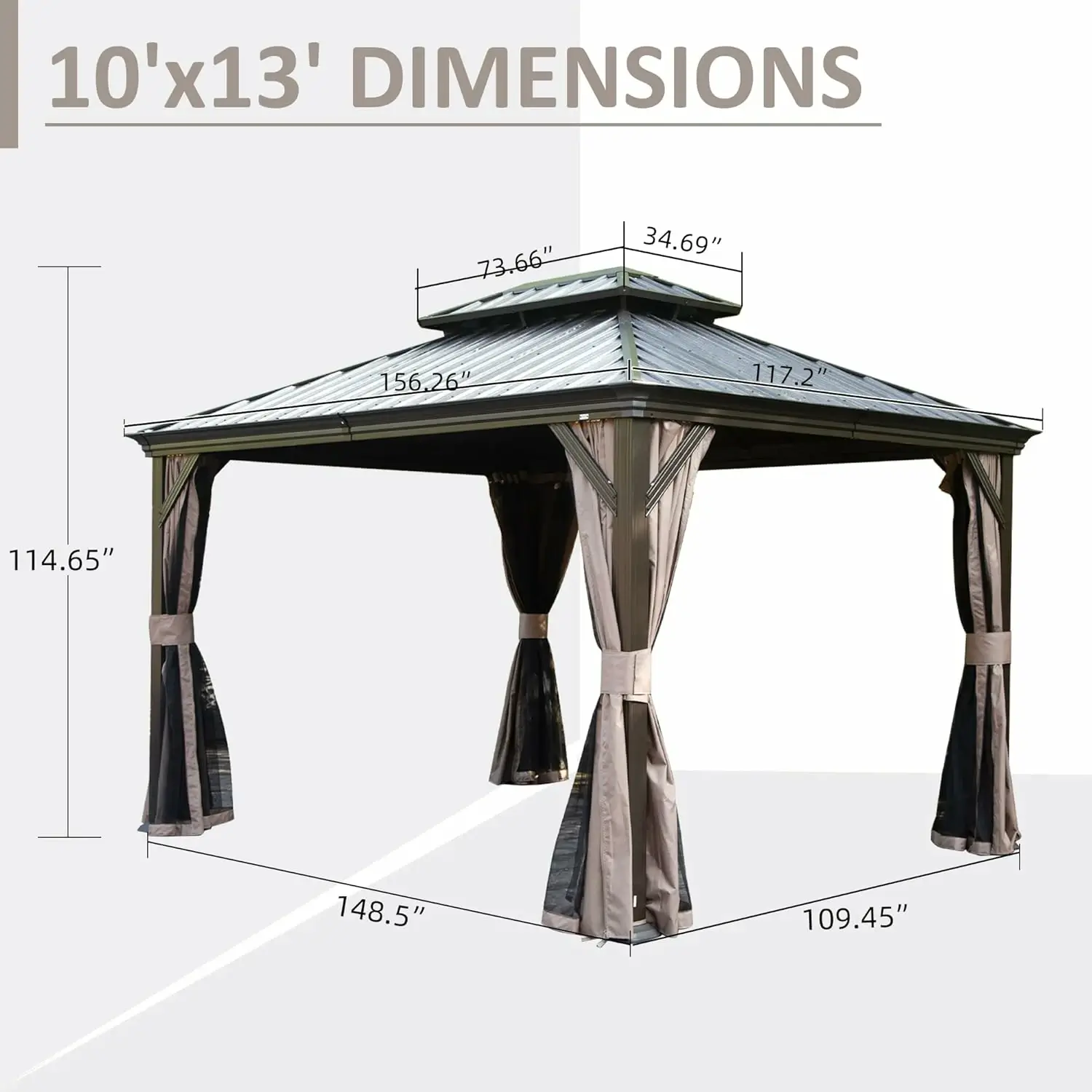 Galvanized Steel Hardtop Gazebo with Drainage Gutters - Image 165