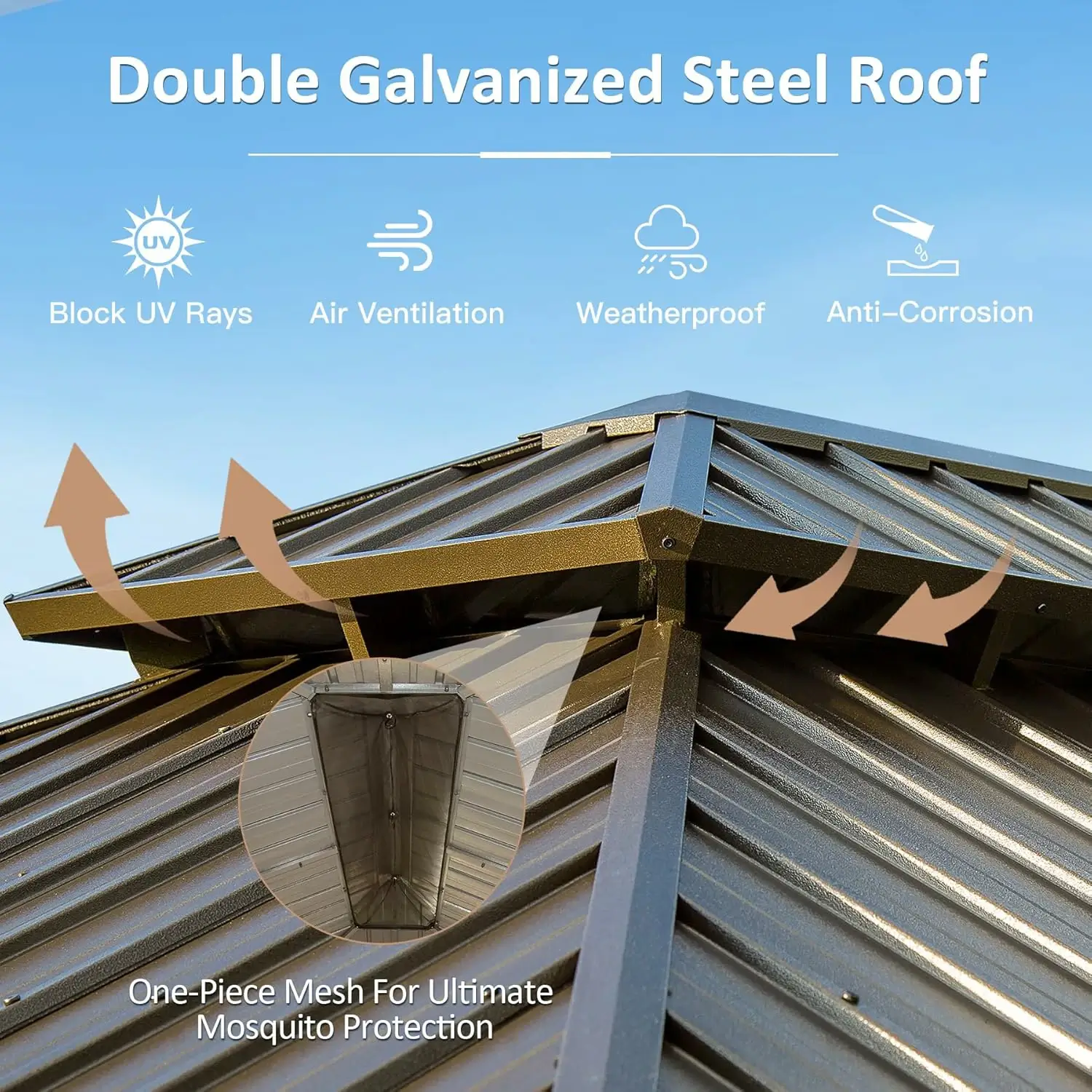 Galvanized Steel Hardtop Gazebo with Drainage Gutters - Image 166