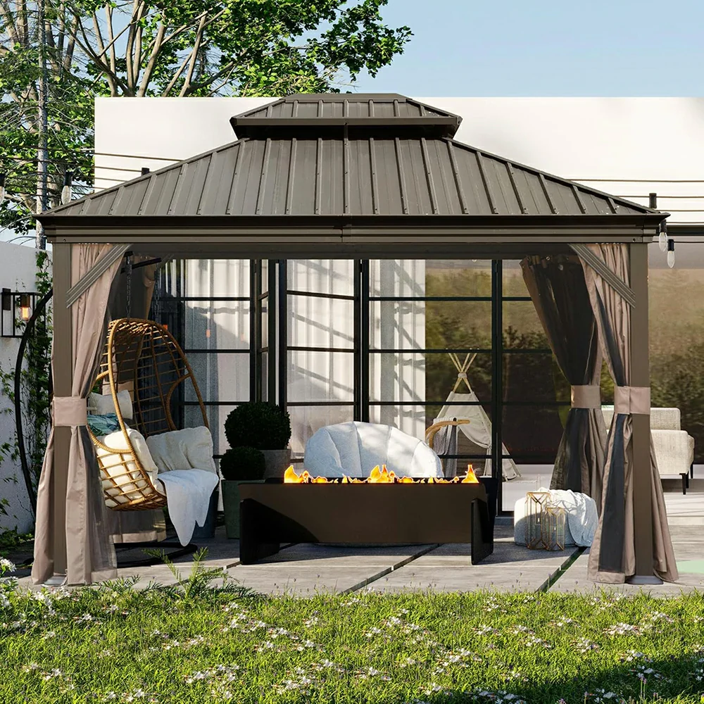 Galvanized Steel Hardtop Gazebo with Drainage Gutters - Image 17