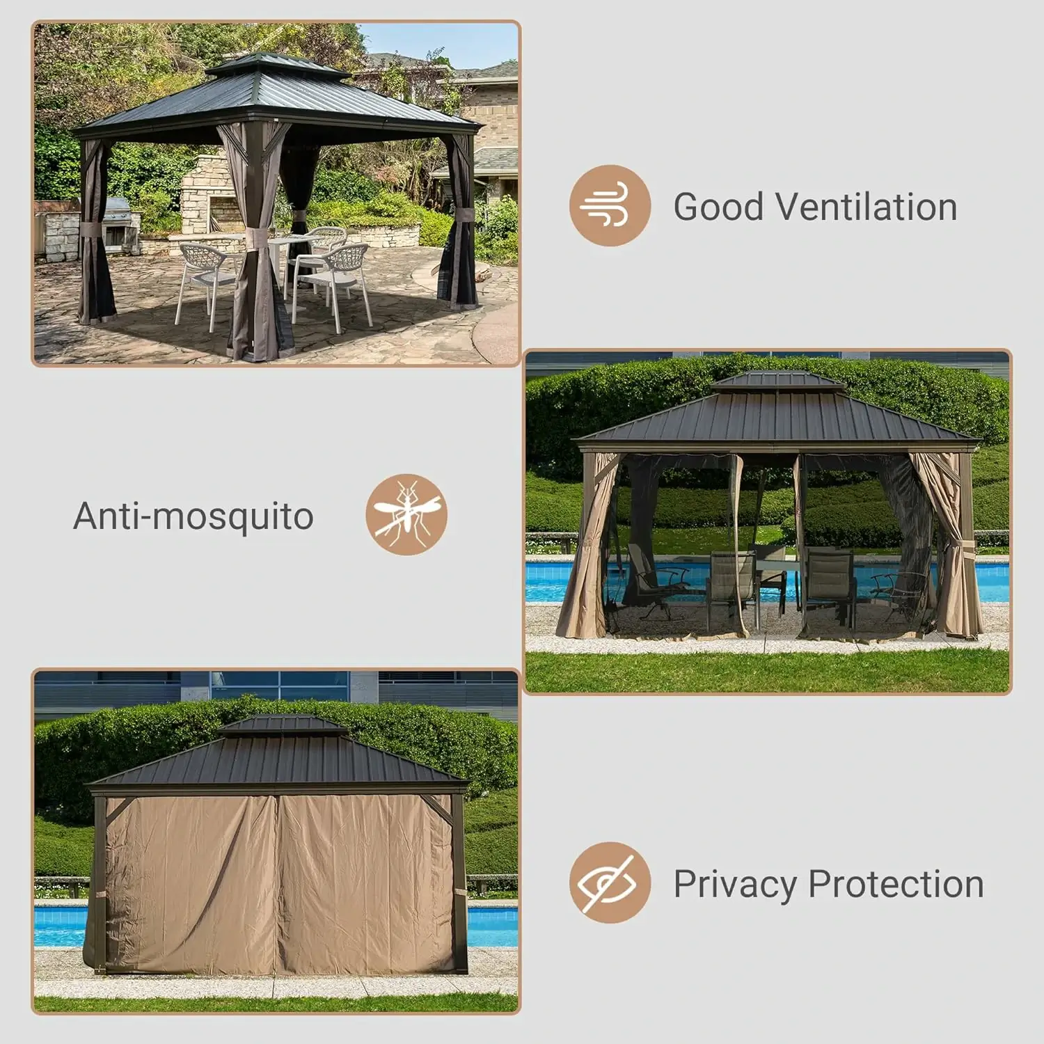 Galvanized Steel Hardtop Gazebo with Drainage Gutters - Image 171