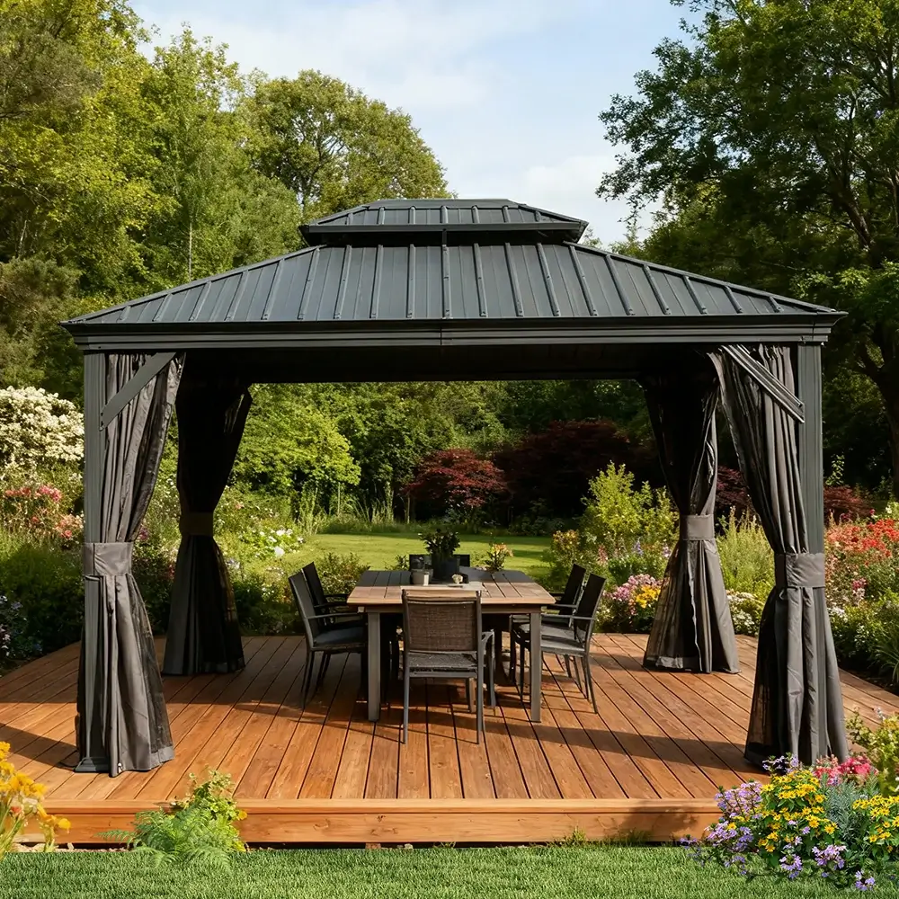 Galvanized Steel Hardtop Gazebo with Drainage Gutters - Image 172