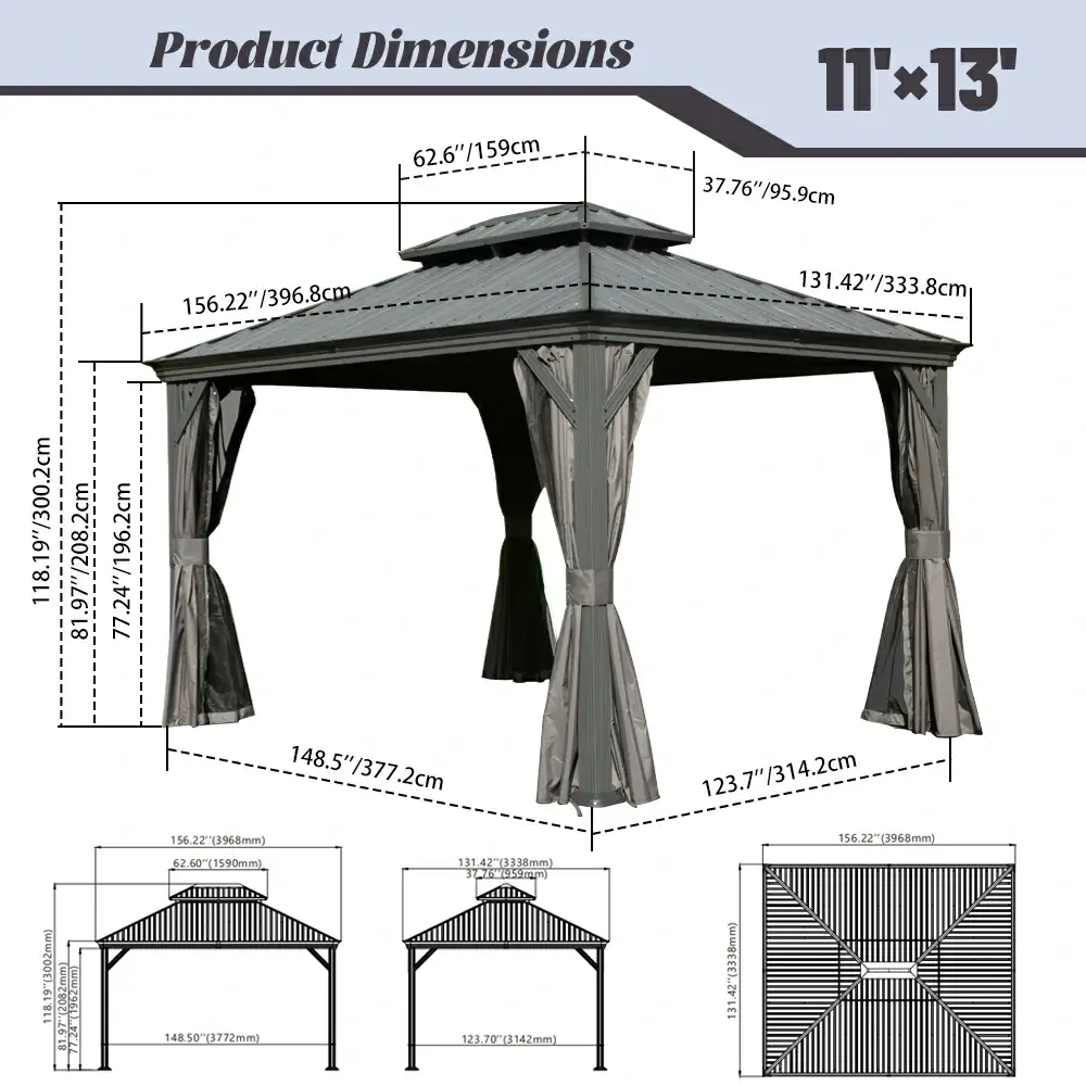 Galvanized Steel Hardtop Gazebo with Drainage Gutters - Image 173