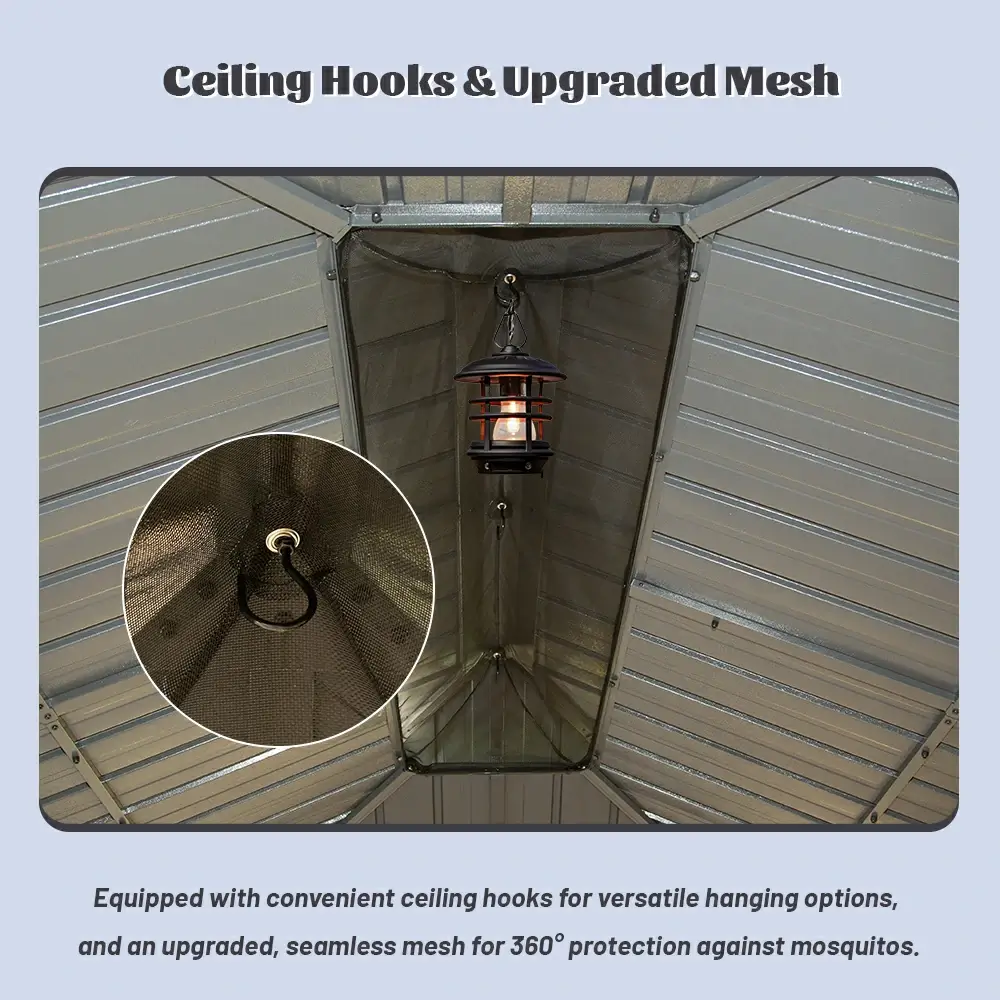 Galvanized Steel Hardtop Gazebo with Drainage Gutters - Image 175