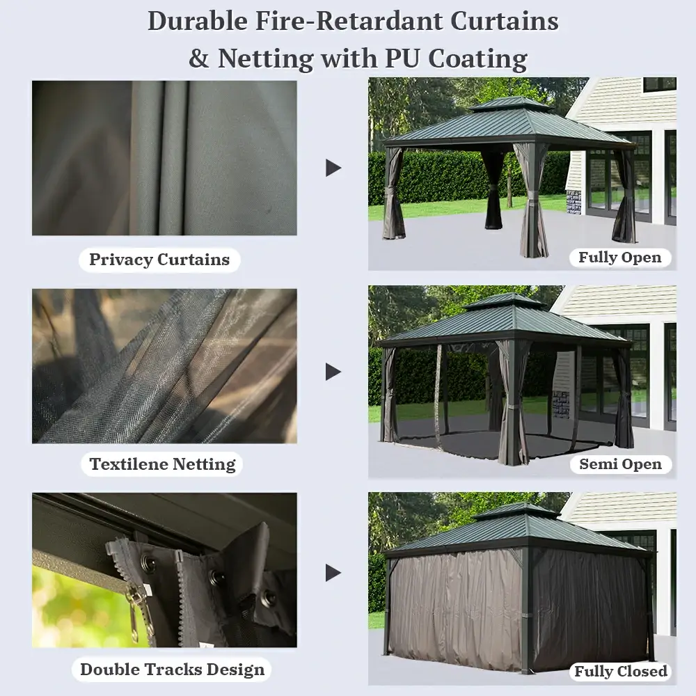 Galvanized Steel Hardtop Gazebo with Drainage Gutters - Image 179
