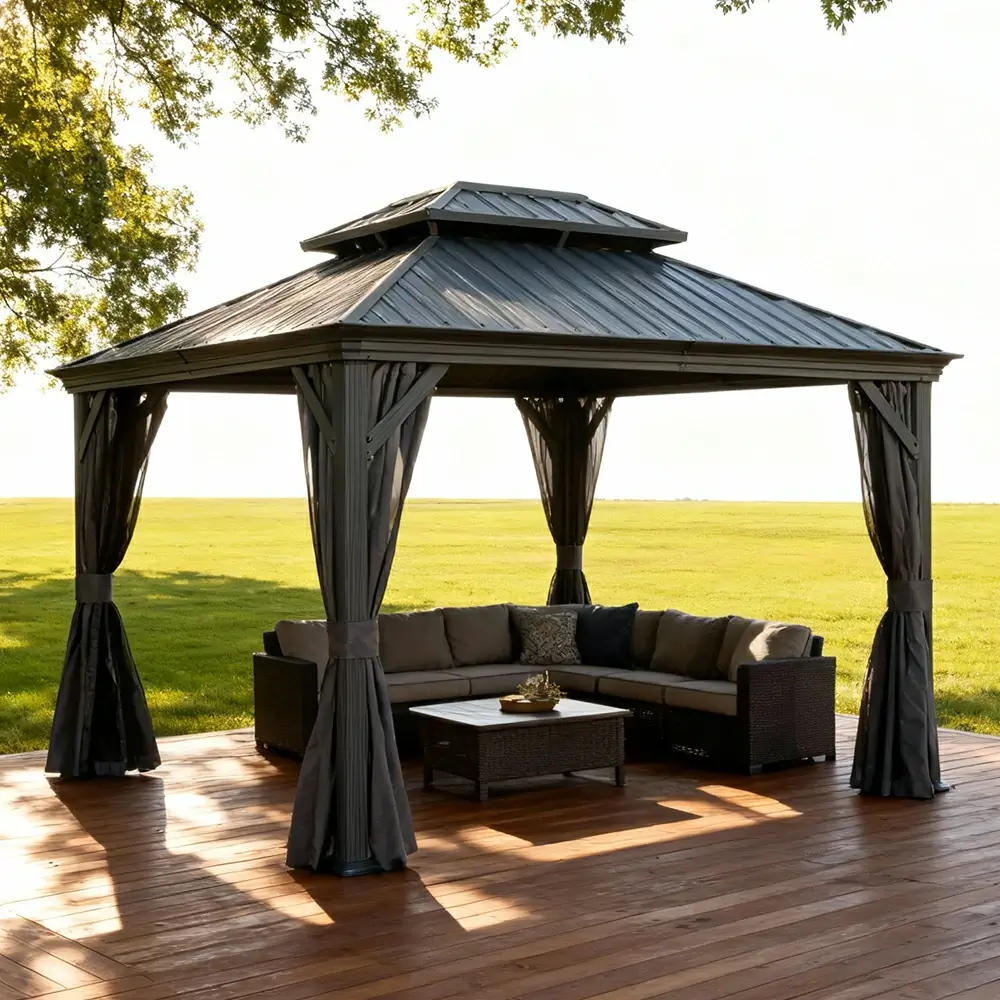Galvanized Steel Hardtop Gazebo with Drainage Gutters - Image 180