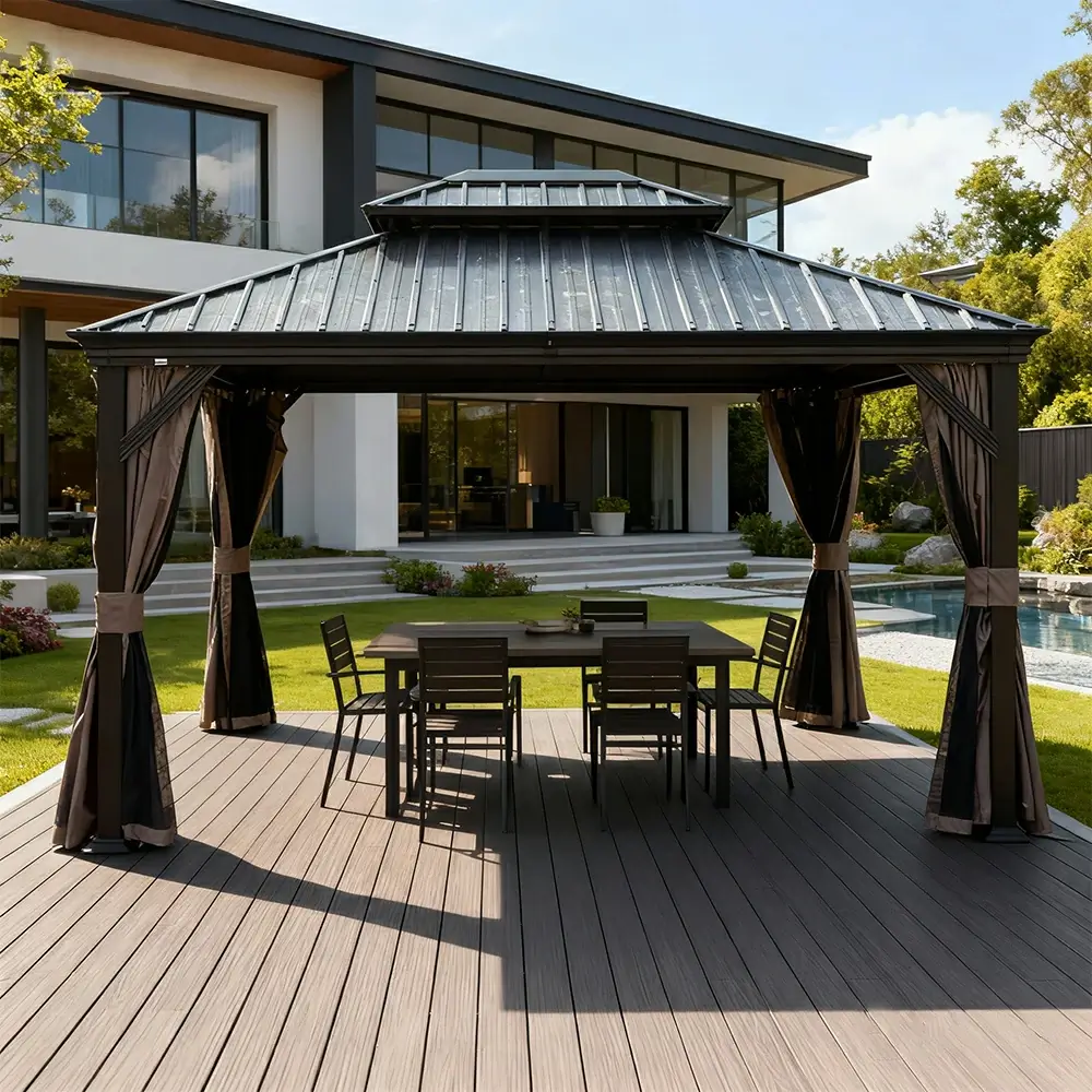 Galvanized Steel Hardtop Gazebo with Drainage Gutters - Image 181