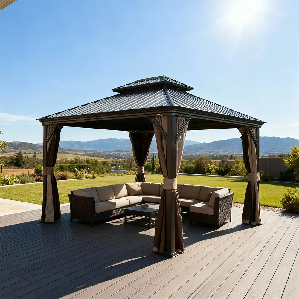 Galvanized Steel Hardtop Gazebo with Drainage Gutters - Image 182