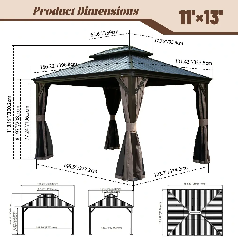 Galvanized Steel Hardtop Gazebo with Drainage Gutters - Image 183
