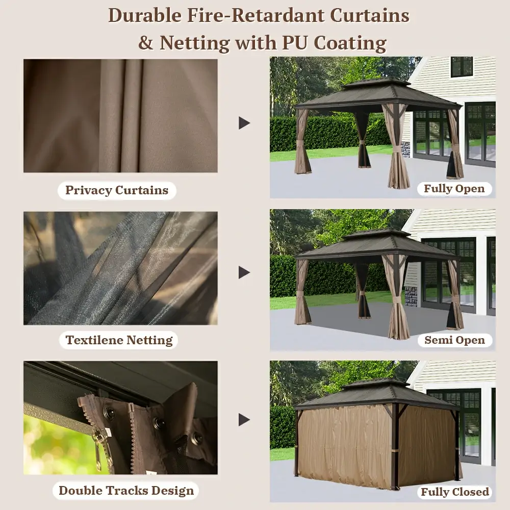 Galvanized Steel Hardtop Gazebo with Drainage Gutters - Image 189