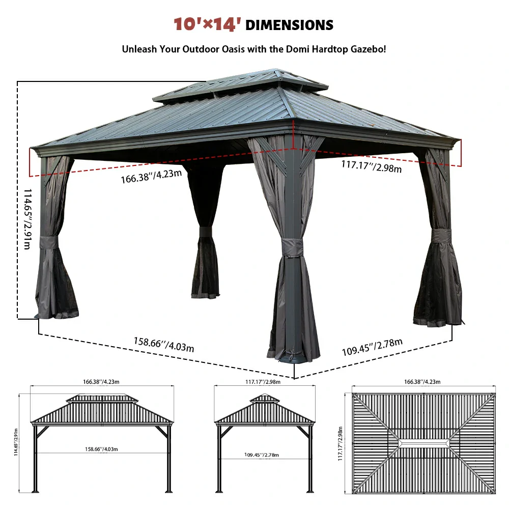 Galvanized Steel Hardtop Gazebo with Drainage Gutters - Image 19