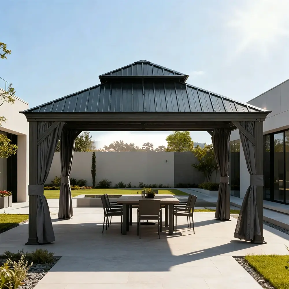 Galvanized Steel Hardtop Gazebo with Drainage Gutters - Image 190