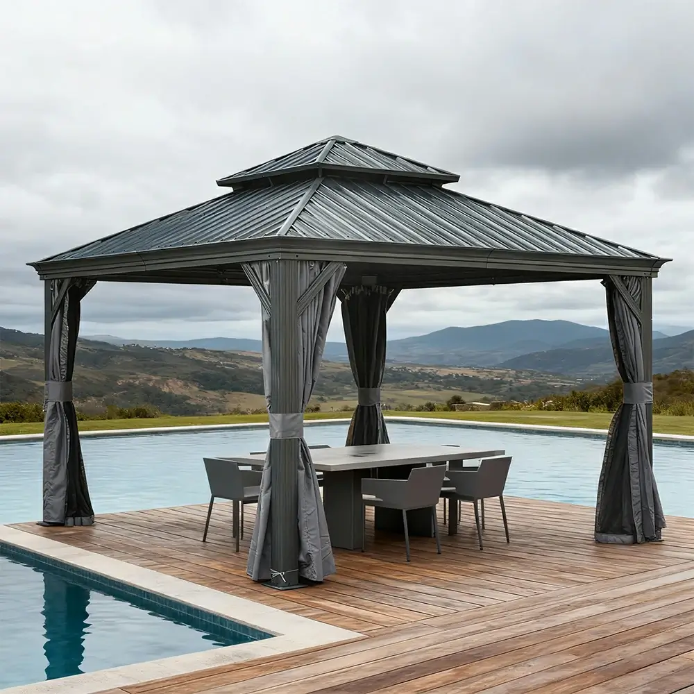 Galvanized Steel Hardtop Gazebo with Drainage Gutters - Image 191
